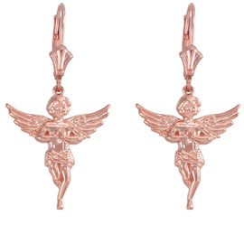 14k Rose Gold Textured Praying Angels Earrings