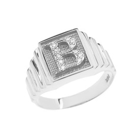 Sterling Silver Diamond Initial B Ring