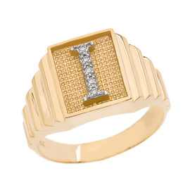 Yellow Gold Diamond Initial I Ring