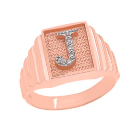 Rose Gold Diamond Initial J  Ring
