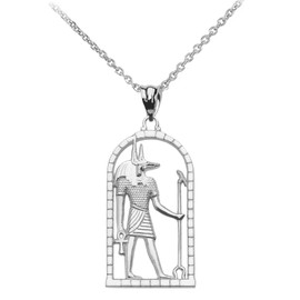 White Gold Egyptian Anubis Pendant Necklace