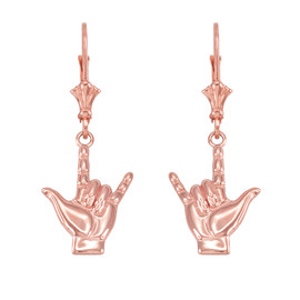 14k Rose Gold I Love You Sign Earrings