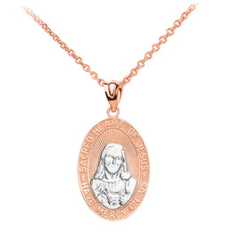 Rose Gold Two-Tone Small Sacred Heart Of Jesus Pendant Necklace