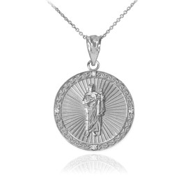 Sterling Silver St Jude CZ Disc Pendant Necklace