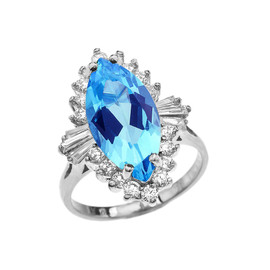 4 Ct CZ Blue Topaz December Birthstone Ballerina White Gold Proposal Ring