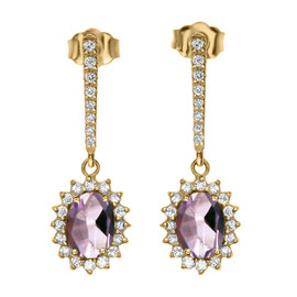 Diamond And June Birthstone CZ Alexandrite Yellow Gold Elegant Earrings