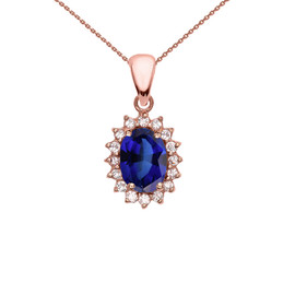Diamond And September Birthstone Sapphire Rose Gold Elegant Pendant Necklace