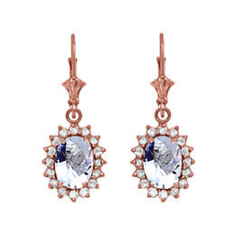 Diamond And March Birthstone Aquamarine Rose Gold Dangling Earrings