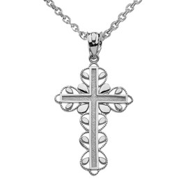 White Gold Cross "Faith Hope Love " Pendant Necklace