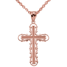 Rose Gold Filigree Dainty Cross Pendant Necklace