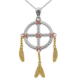 Dream Catcher Gold And Cubic Zirconia Pendant Necklace