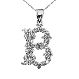 "B" Initial In Celtic Knot Pattern Sterling Silver Pendant Necklace