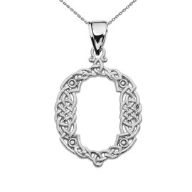 "O" Initial In Celtic Knot Pattern Sterling Silver Pendant Necklace