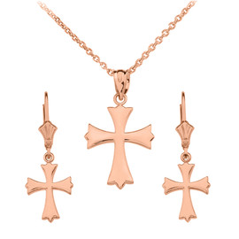 14K Rose Gold Roman Catholic Necklace Earring Set