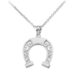 White Gold Filigree Horseshoe Pendant Necklace