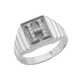 White Gold Diamond Initial H  Ring