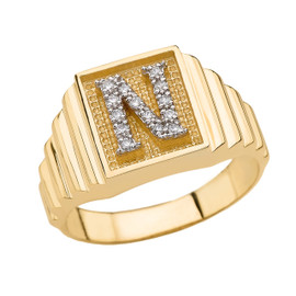 Yellow Gold Diamond Initial N Ring