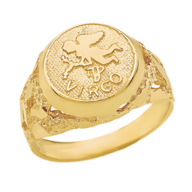 Yellow Gold  Virgo Zodiac Sign Nugget Ring