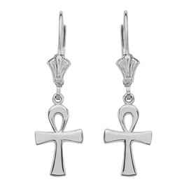 Sterling Silver  Egyptian Ankh Polished Earrings