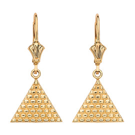 14K Yellow Gold Egyptian Pyramid Triangle Earrings