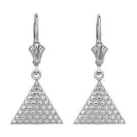14K White Gold Egyptian Pyramid Triangle Earrings