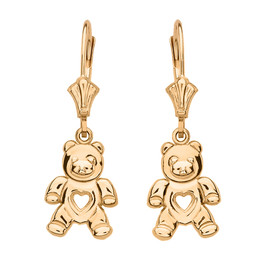 14K Yellow Gold Love Bear Earrings