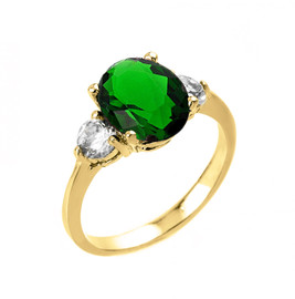 Yellow Gold (LCE) Emerald and White Topaz Ring