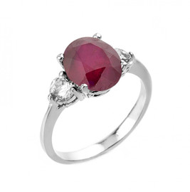 White Gold Genuine (LCR) Ruby and White Topaz Ring