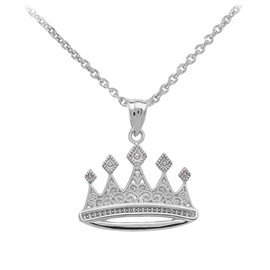 White Gold Royal Crown Necklace Pendant