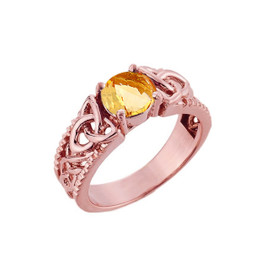 Rose Gold Celtic Knot Citrine Gemstone Ring