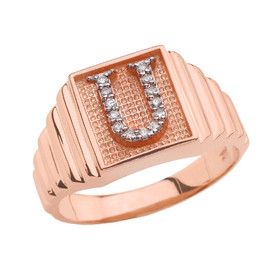 Rose Gold Diamond Initial U Ring