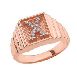 Rose Gold Diamond Initial X Ring