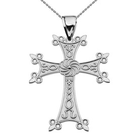 Eternity Armenian Cross "Khachkar" White Gold Pendant Necklace (Large)