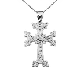 Eternity "Khachkar" Armenian Cross Sterling Silver Pendant Necklace (Small)