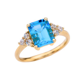 2.5 Carat Blue Topaz Modern Proposal/Promise Ring With White Topaz Side-stones In Yellow Gold