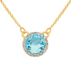 14k Gold Diamond Aquamarine Necklace