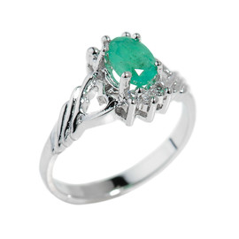 Sterling Silver Oval Shaped Emerald Gemstone Ladies Ring