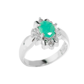 Oval Shaped Genuine Emerald May Birthstone Ladies Ring