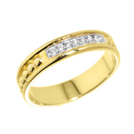 Yellow Gold Unisex Wedding Band with CZ