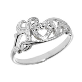 "Love" Script Sterling Silver Diamond Ring