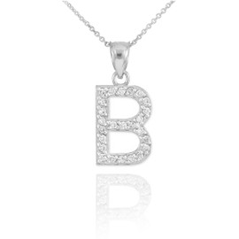 Sterling Silver Letter "B" Initial CZ Pendant Necklace