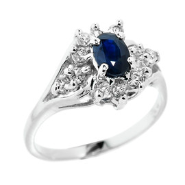 Sterling Silver Sapphire and White Topaz Ladies Gemstone Ring