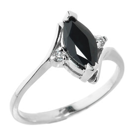 Sterling Silver Marquise Black Sapphire September Birthstone Ladies Ring