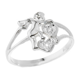 White Gold Angel with Diamond and Hearts Ladies Ring