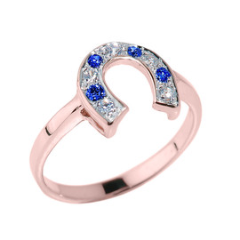 Rose Gold White and Blue CZ Horseshoe Ring