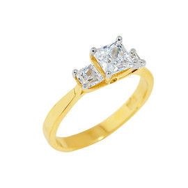Gold Princess Cut Engagement Ring with CZ