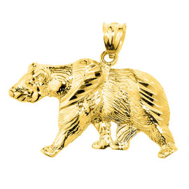 Solid Yellow Gold Diamond Cut Bear Pendant