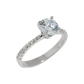 White Gold Ladies CZ Engagement Ring
