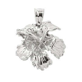 Solid White Gold  Caribbean Hibiscus (Malvaceae) Flower Charm Pendant