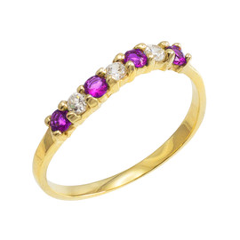 Gold Wavy Stackable CZ Amethyst Ring